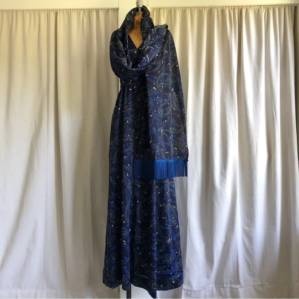 SOLD Vintage 60s Empire Maxi Dress + Matching Tassel Trim Pashmina Style Shawl - Picture 7 of 9